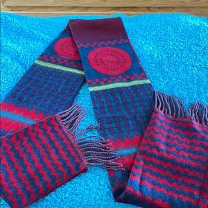 Better Than Cashmere Vibrant Red and Blue Patterned Scarf